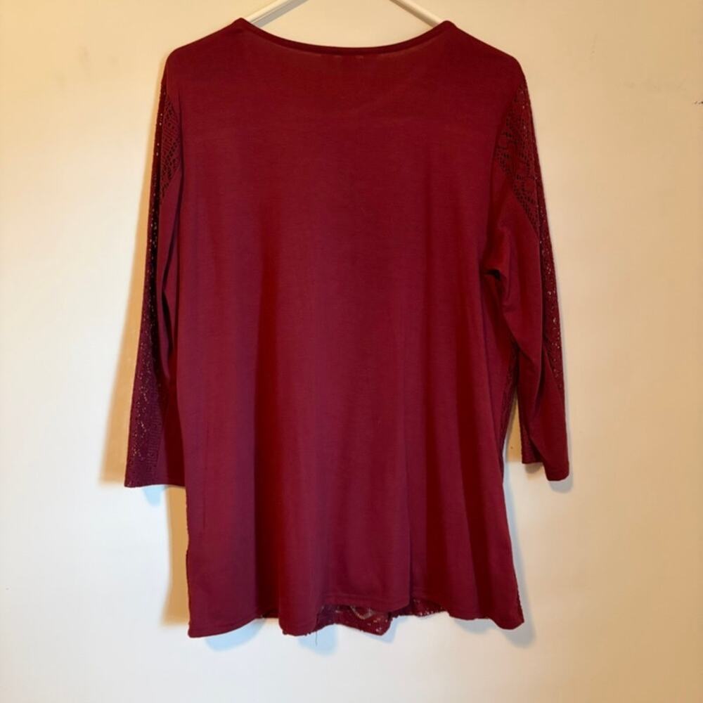 Krazy Kat Maroon Crochet Tunic Top - Women's Large 3/4 Sleeve - Excellent - Picture 3 of 3